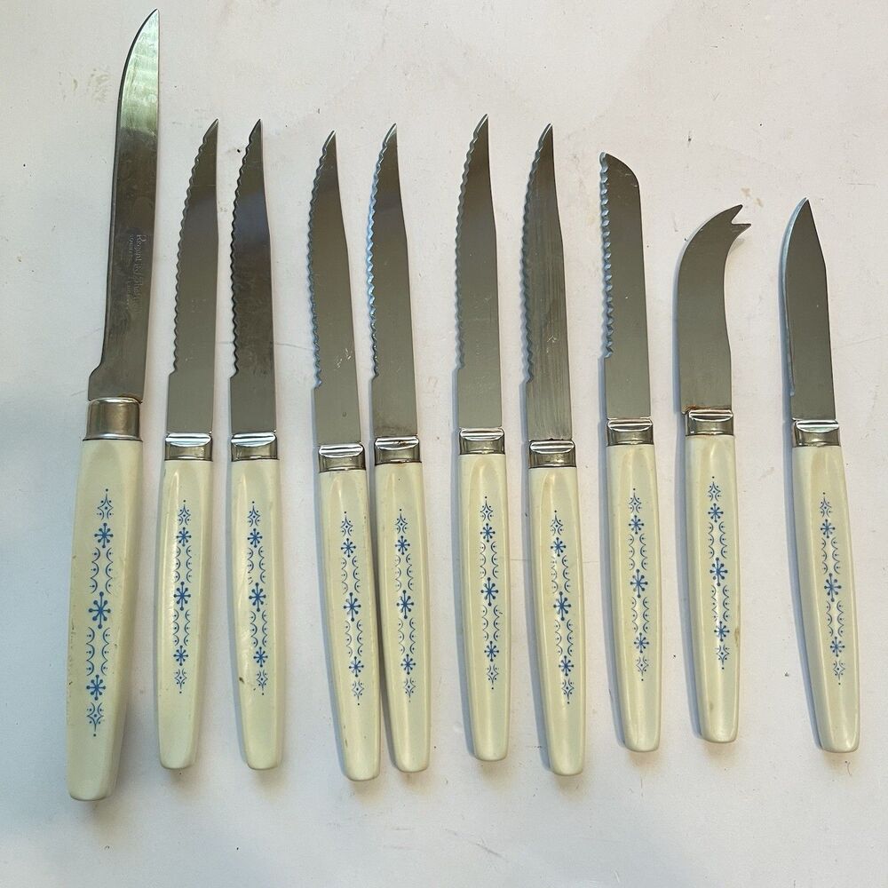 Caravelle Regent Sheffield 10 Pc Knives Blue Snowflake Starburst Pattern